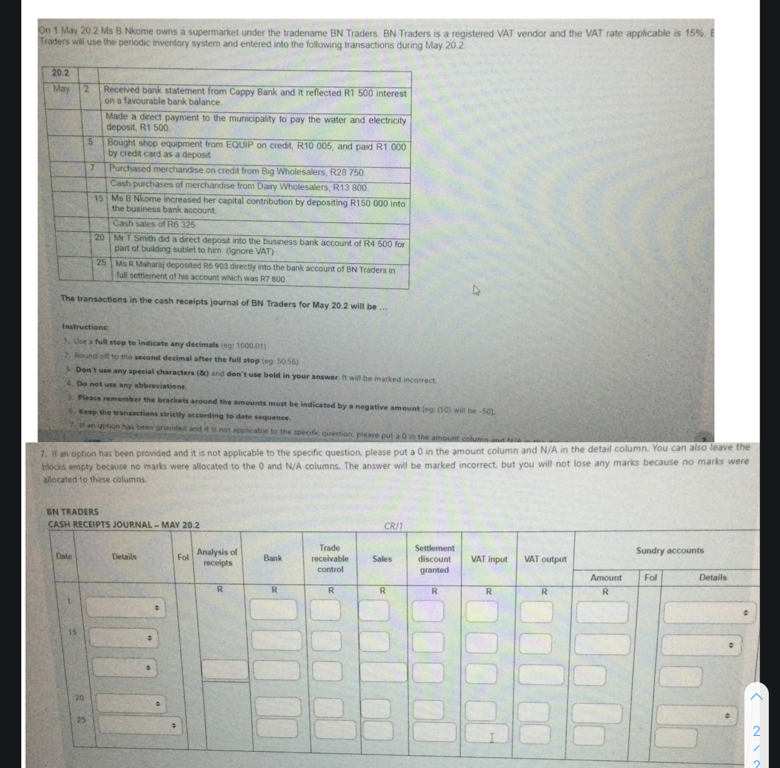  On 1 May 20.2 Ms B Nkome owns a supermarket under