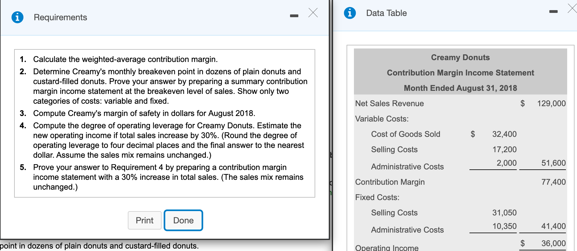  X Requirements - i Data Table Creamy Donuts Contribution Margin Income