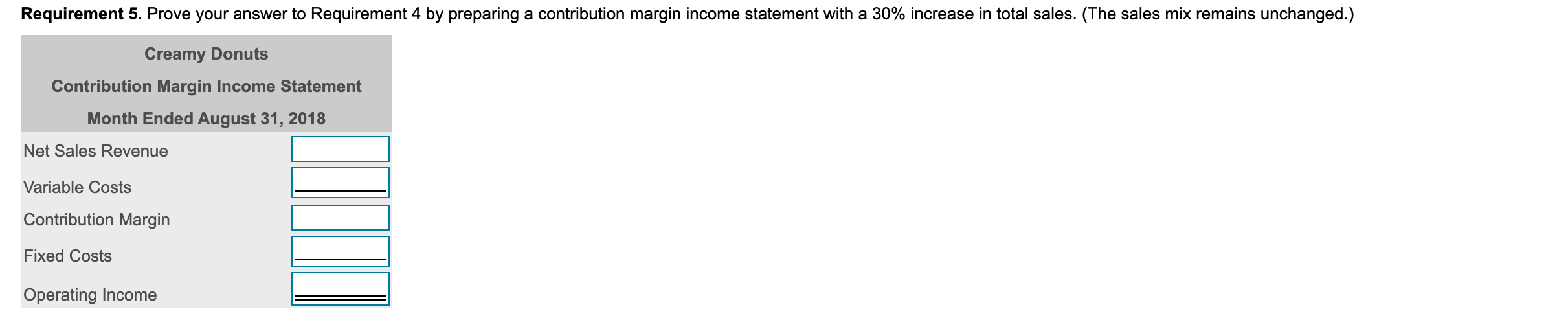 answer by preparing a summary contribution margin income statement at the breakeven