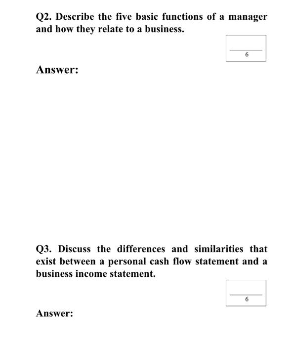  Q2. Describe the five basic functions of a manager and how