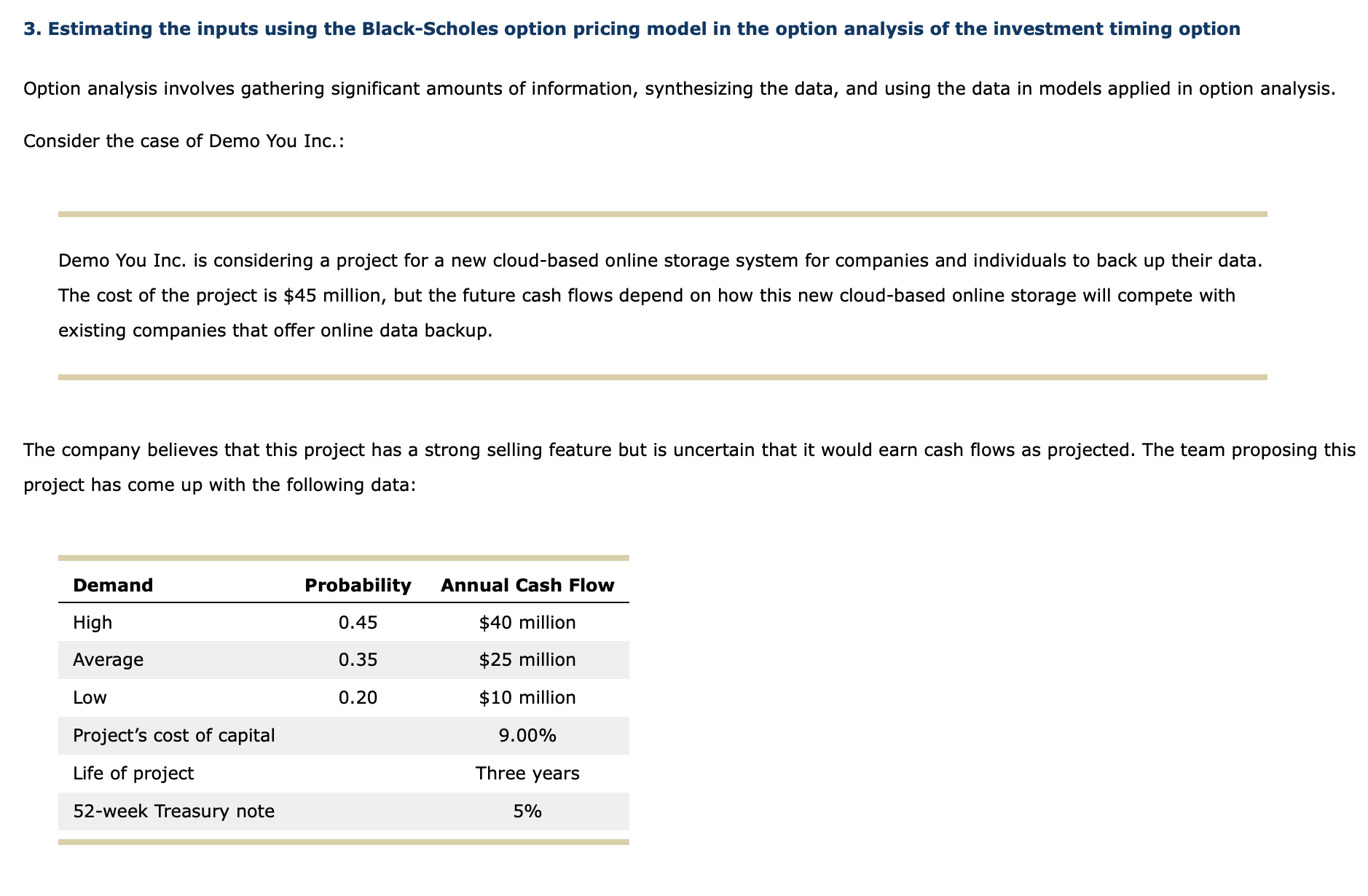  3. Estimating the inputs using the Black-Scholes option pricing model in