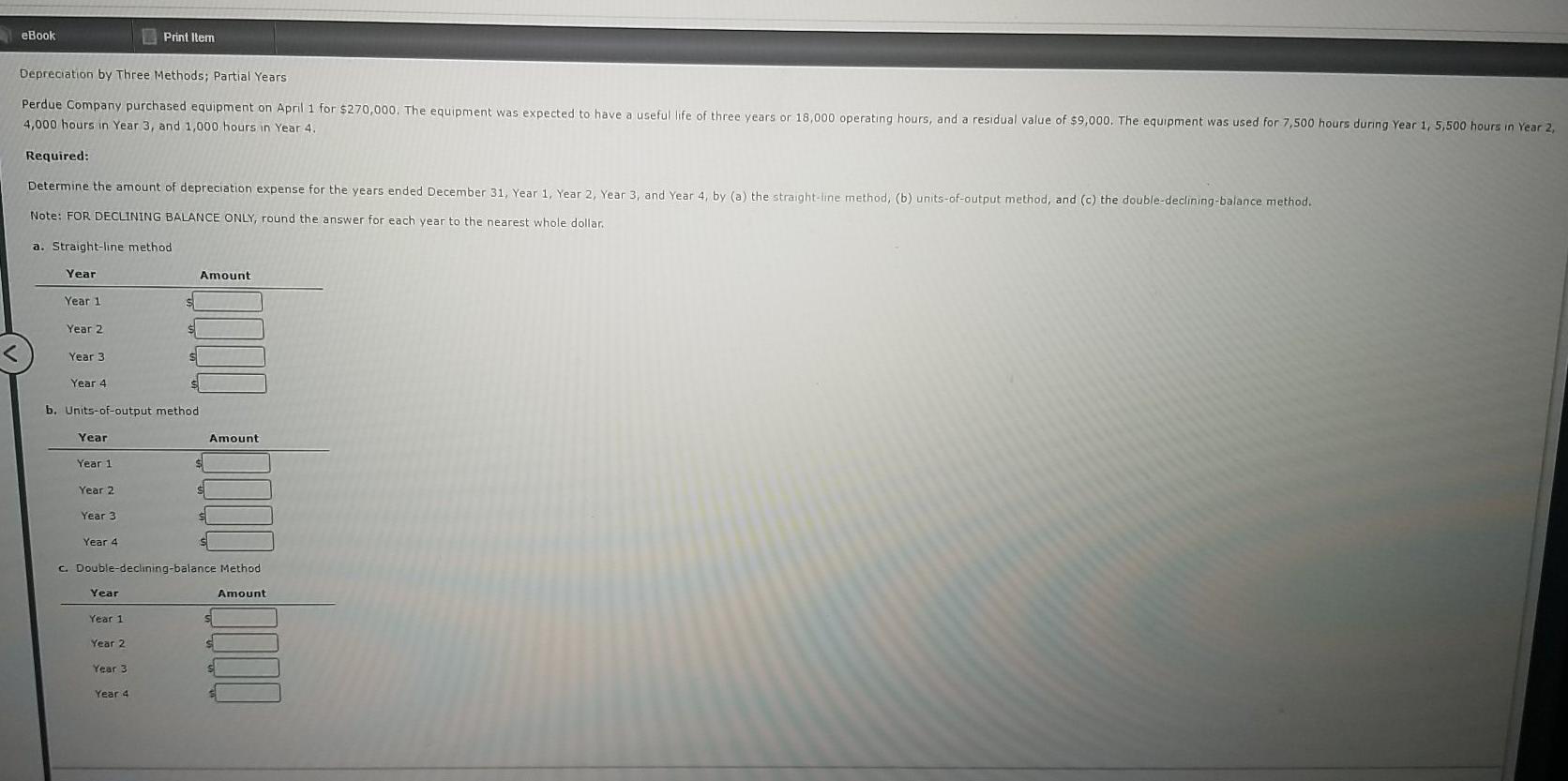  eBook Print Item Depreciation by Three Methods; Partial Years Perdue Company