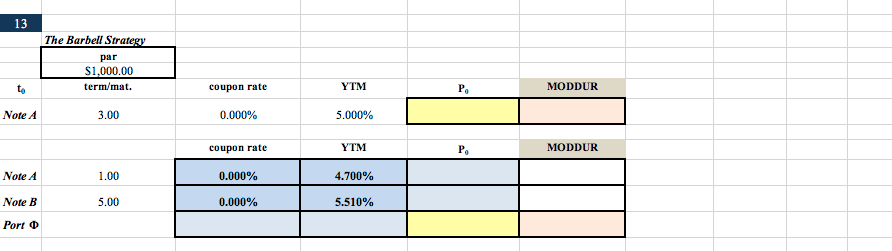 Please solve in excel showing all the formula 13 The Barbell Strategy