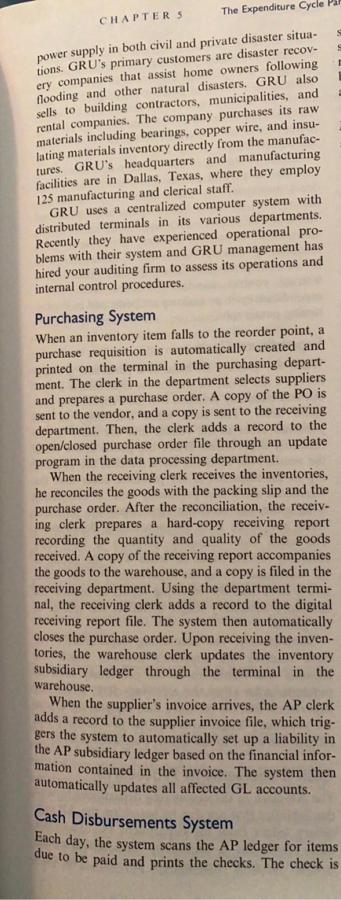 for cash disbursements In addition to preparing the flowchart, students must identify