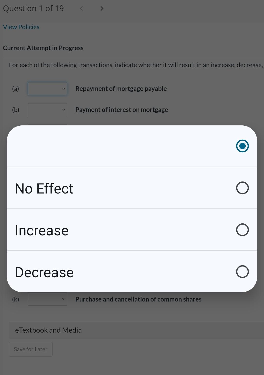  question 1 Current Attempt in Progress For each of the following