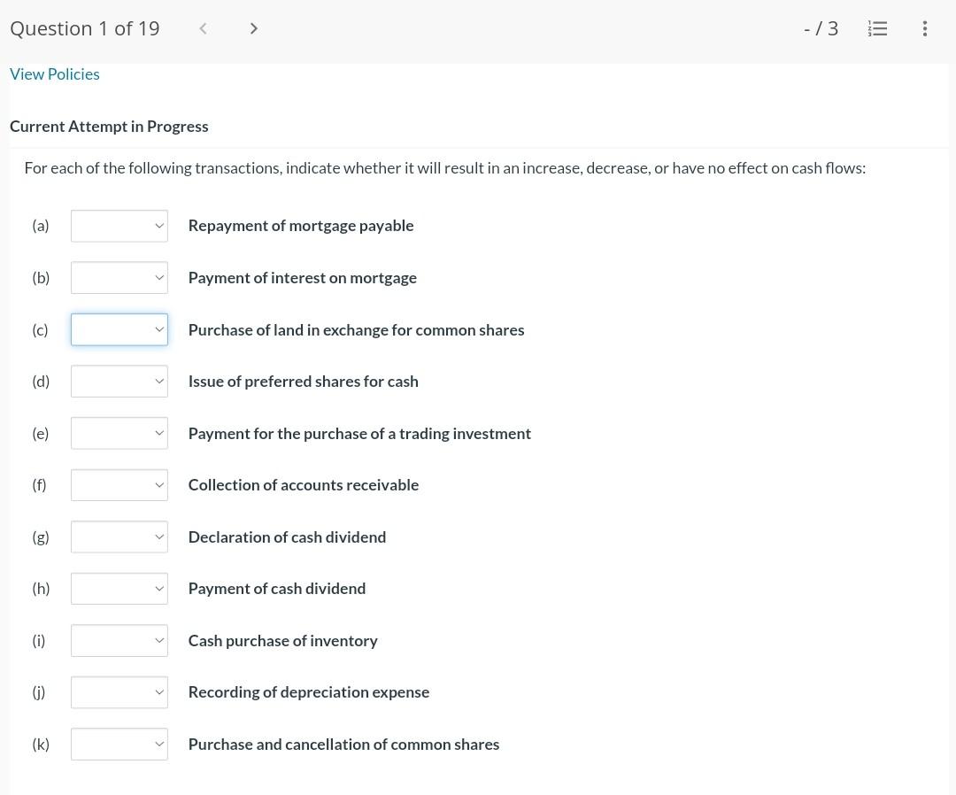 transactions, indicate whether it will result in an increase, decrease, (a) Repayment