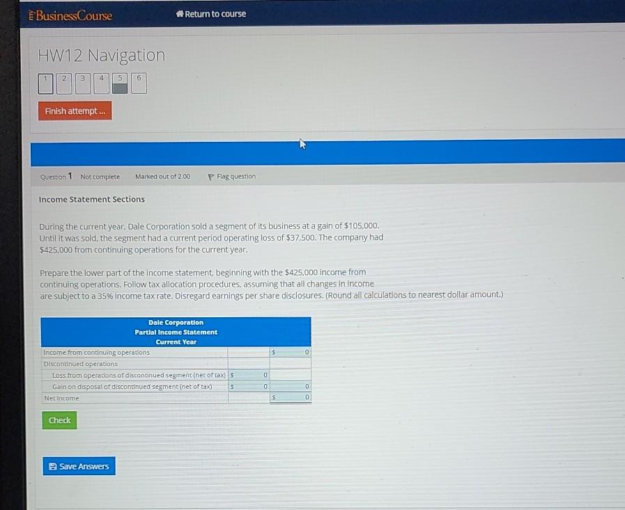  Business Course # Return to course HW12 Navigation 3 4 5