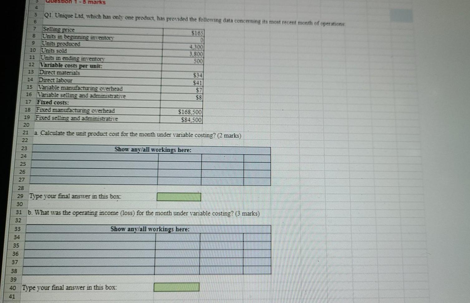 wuestion 1 - 5 marks 4 5 QI. Unique Ltd, which