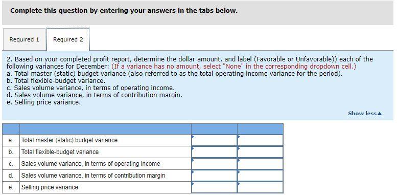 variance analysis. You are given the following information that pertains to the