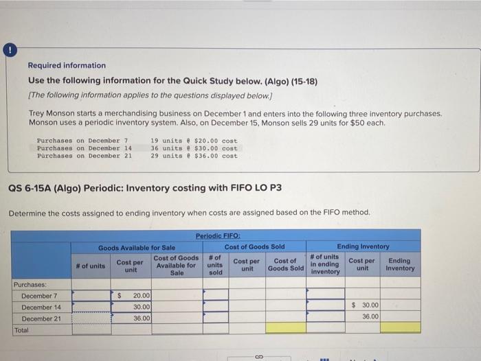  Required information Use the following information for the Quick Study below.