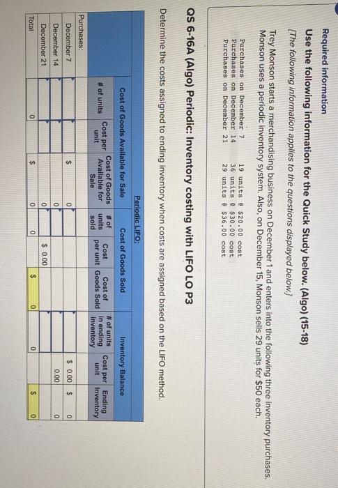 (Algo) (15-18) [The following information applies to the questions displayed below.) Trey