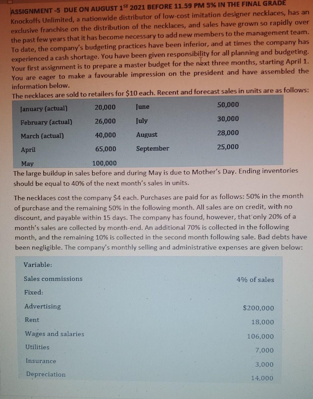 ASSIGNMENT -5 DUE ON AUGUST 1ST 2021 BEFORE 11.59 PM 5%