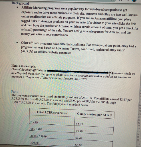 information? Fill in the following table ACRUs in a Month Total Payment