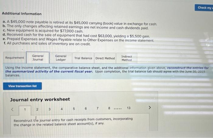 Comparative Balance Sheets June 30, 2019 and 2018 2019 Assets Cash $