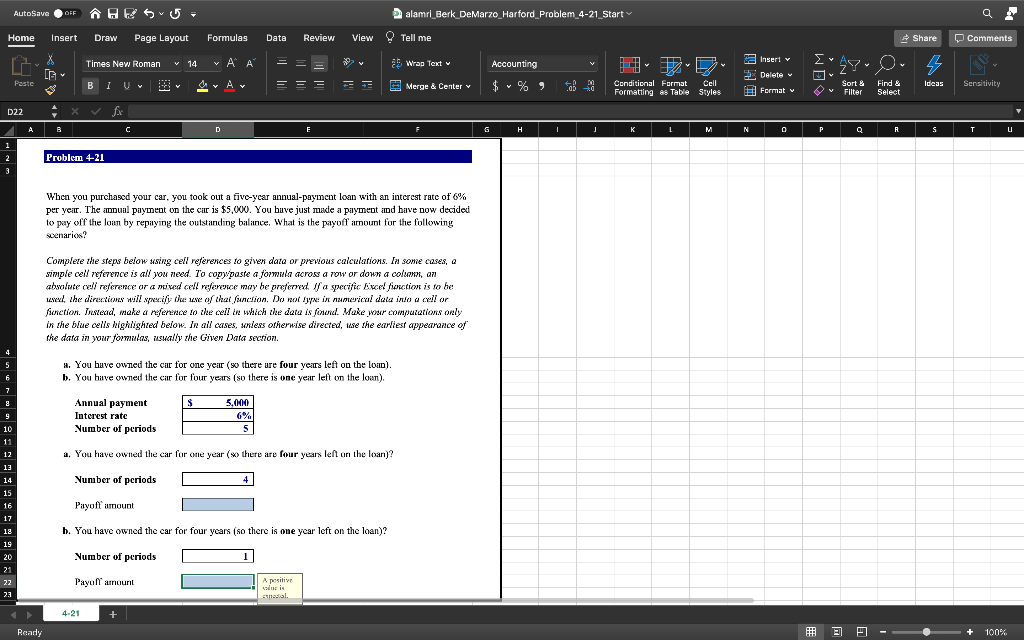 five-year annual-payment loan with an interest rate of 6% per year. The