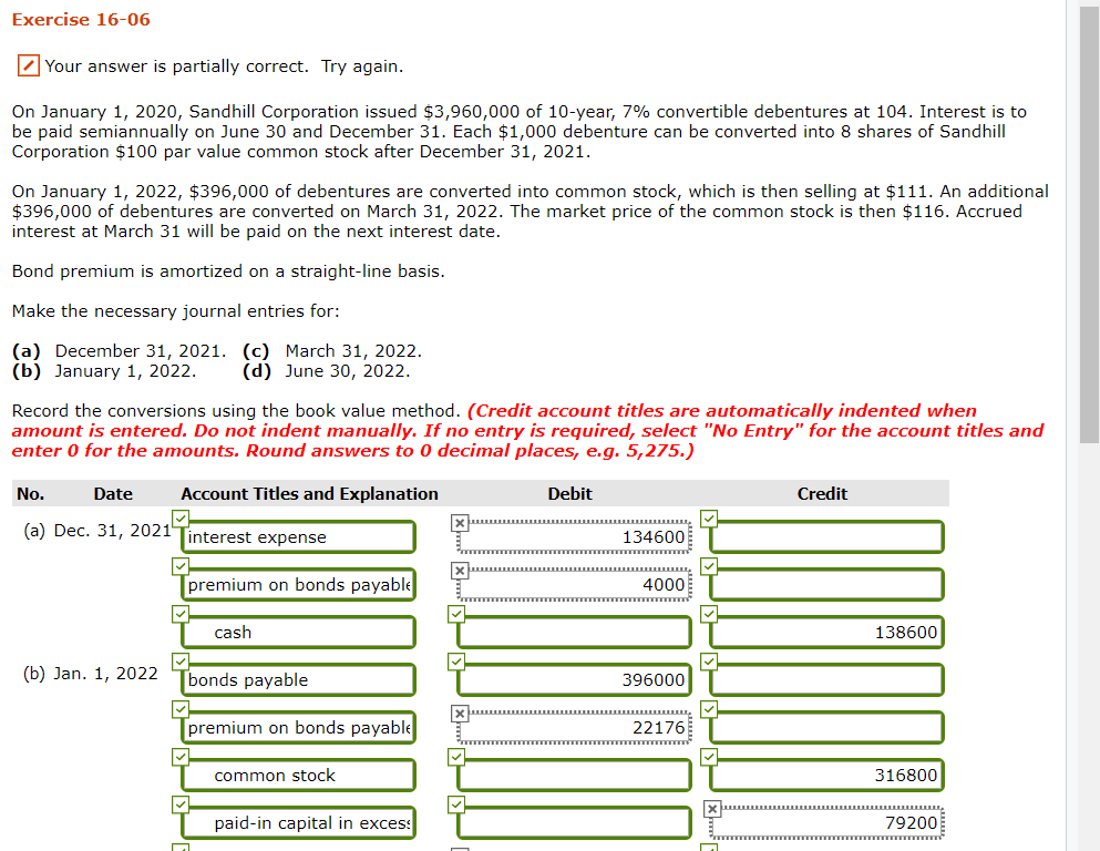 Exercise 16-06 Your answer is partially correct. Try again. On January