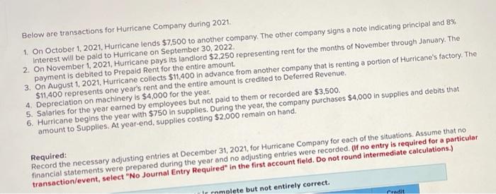  please answer all the wrong ones: Below are transactions for Hurricane
