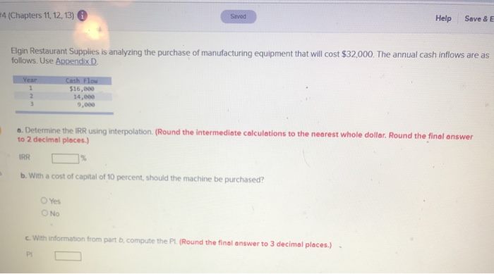  +4 (Chapters 11, 12, 13) Saved Help Save & E Elgin