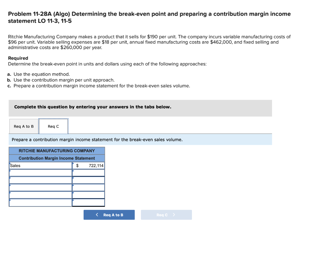 margin income statement LO 11-3, 11-5 Ritchie Manufacturing Company makes a product