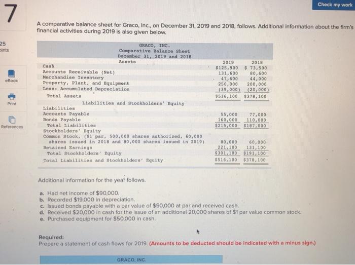  Check my work 7 A comparative balance sheet for Graco, Inc.,