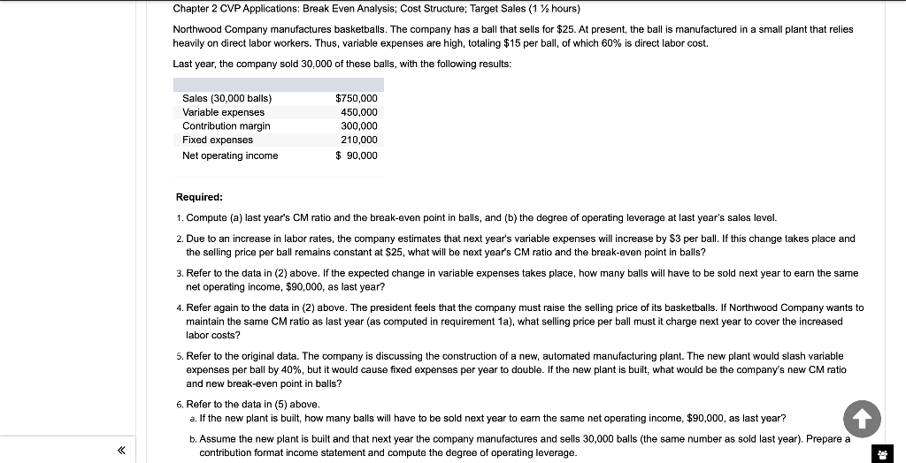  Chapter 2 CVP Applications: Break Even Analysis: Cost Structure; Target Sales