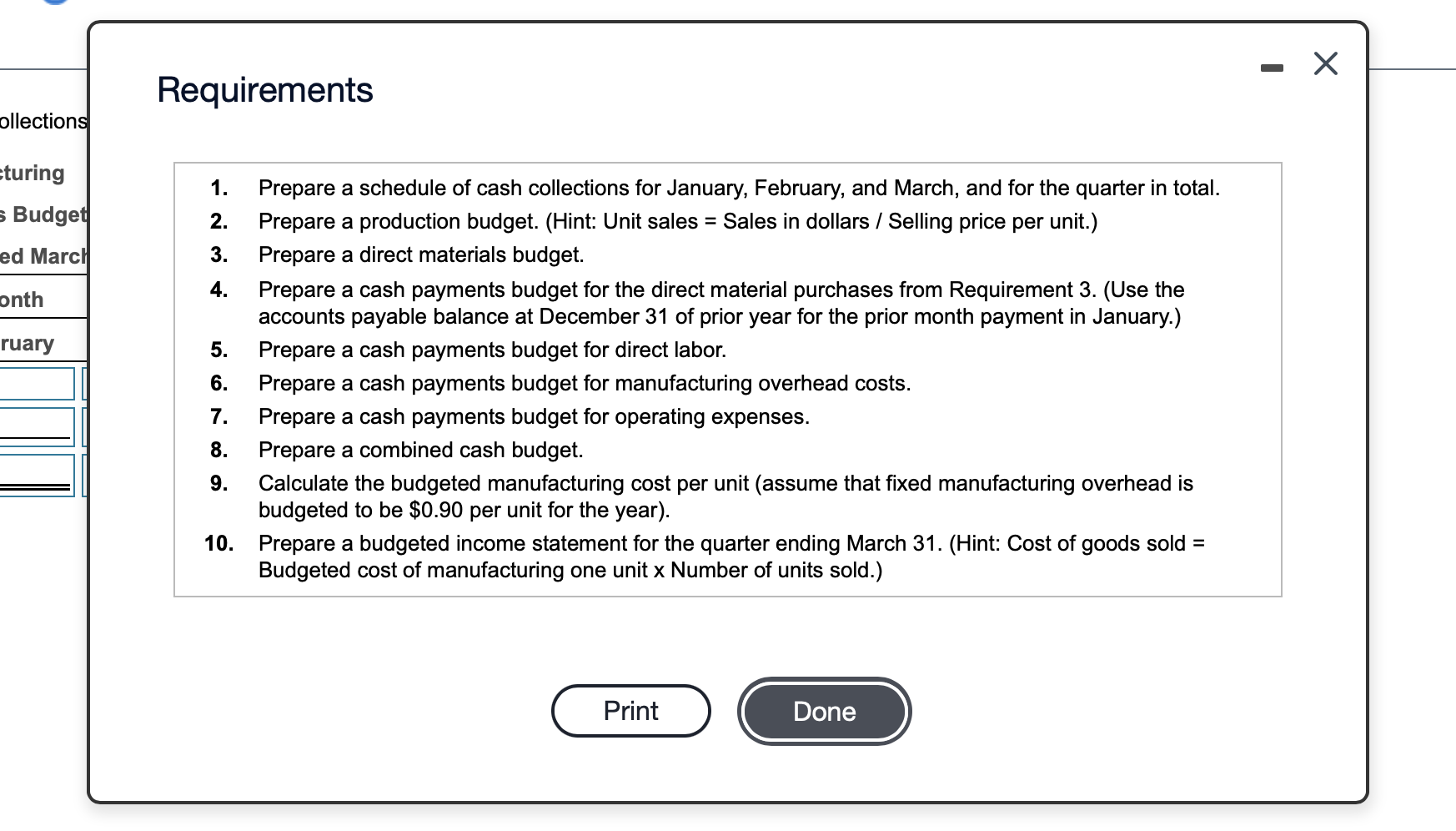 additional data.) Read the requirements. Requirement 1. Prepare a schedule of cash