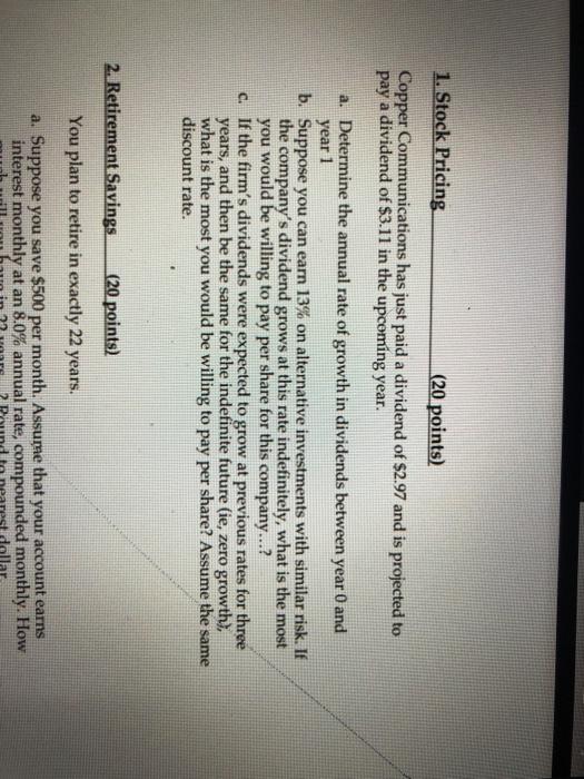 please i need help with question 1 using excel and the formulas