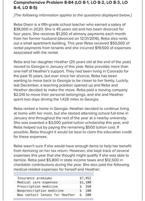  Comprehensive Problem 8-84 (LO 8-1, LO 8-2, LO 8-3, LO 8-4,