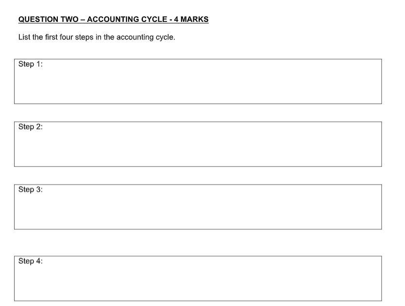  QUESTION TWO - ACCOUNTING CYCLE - 4 MARKS List the first