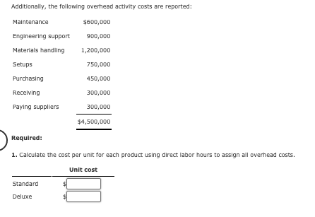of dishwashers with the following expected prime costs and activity demands: Model