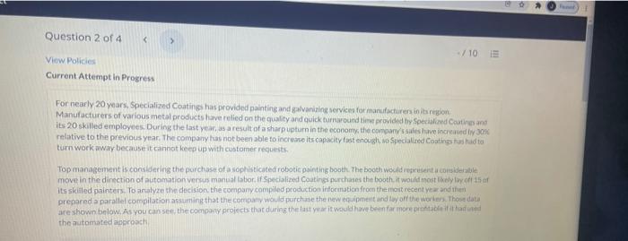  > Question 2 of 4 /10 E View Policies Current Attempt