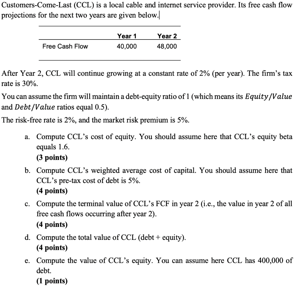 Customers-Come-Last (CCL) is a local cable and internet service provider. Its