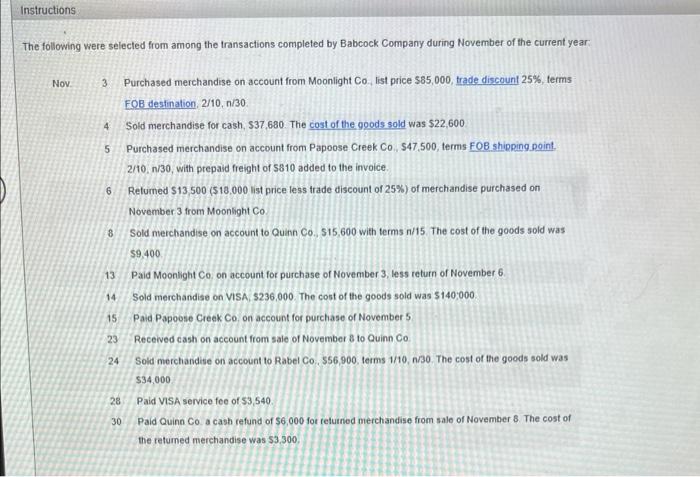 only 27 entry lines are given. Instructions The following were selected from