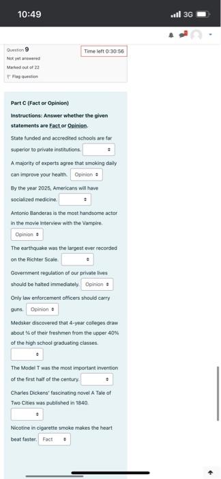  10:49 ... 36 Time left 0:30:56 Question 9 Not yet answered
