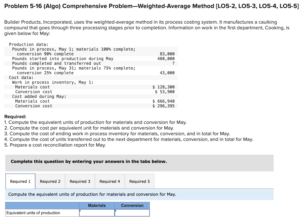  Compute the cost per equivalent unit for materials and converslon for