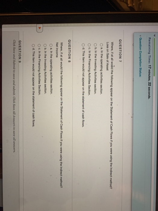  Remaining Time: 17 minutes, 22 seconds. Question Completion Status: QUESTION 7
