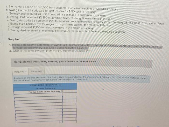  a Swing Hard collected $15,000 from customers for lesson services provided