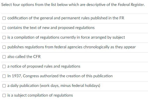  Select four options from the list below which are descriptive of