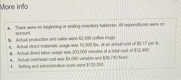 0.05 0.42 Direct Materials (0.2 lbs @ $0.25 per lb) Direct Labor