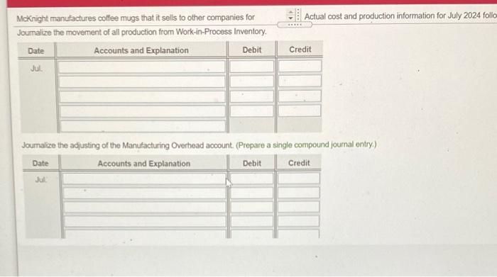 on account b. Actual production and sales were 62,400 coffee mugs. c.