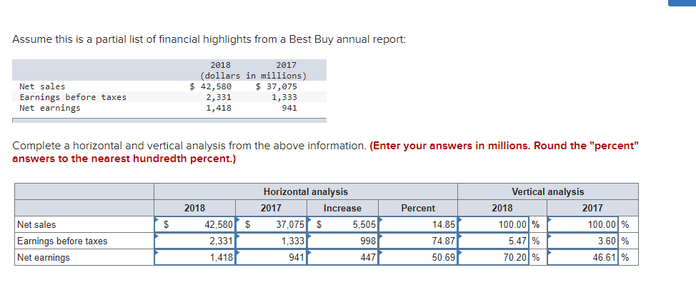 Please help with the net earnings row Assume this is a partial