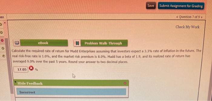  Save Submit Assignment for Grading ans Question 7 of 9 Check