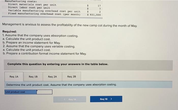 Costing Unit Product Costs and Income Statements; Explanation of Difference in Net