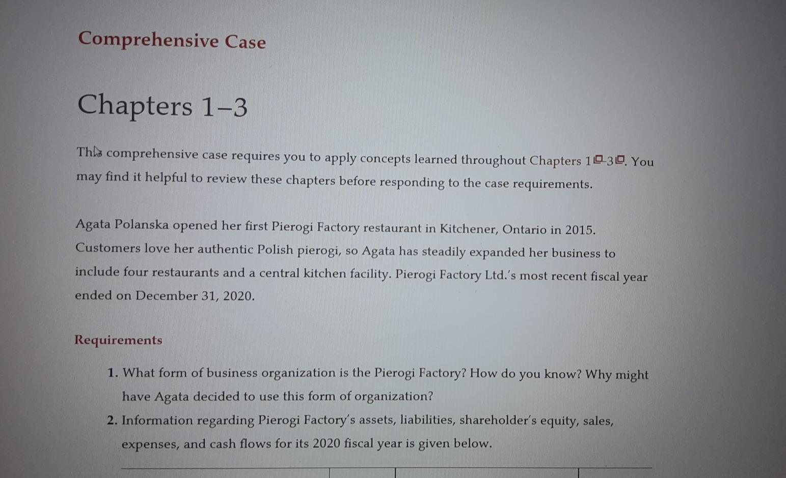 Comprehensive Case Chapters 1-3 Thha comprehensive case requires you to apply