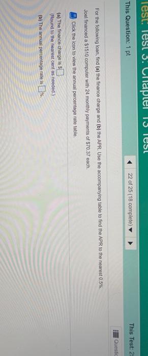  Test! Test 3. Chapter 13 lei This Test: 2 22 of