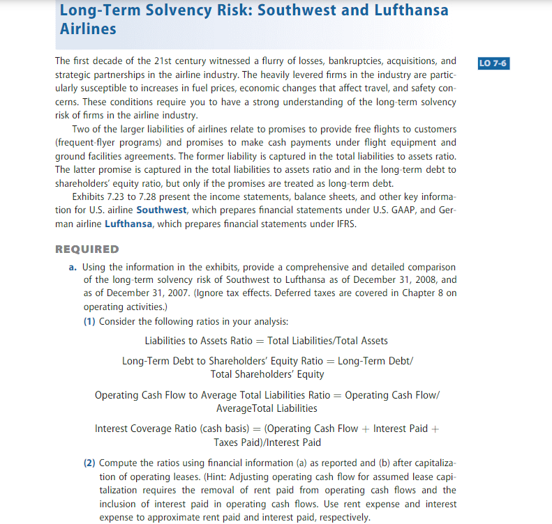 Case 7.3 Please answer Section (2): (a) as reported and (b) after