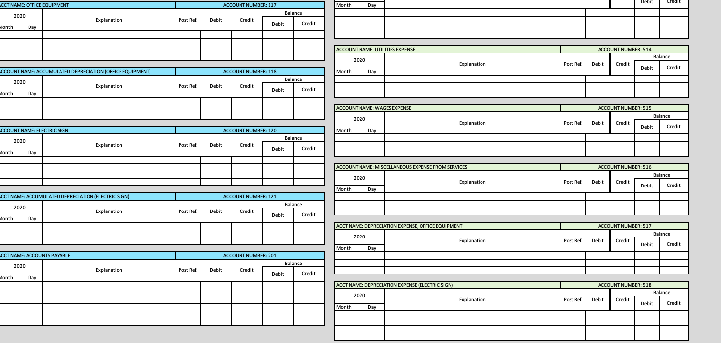 Software 117 - Office Equipment 118 - Accumulated Depreciation (Office Equipment) 120