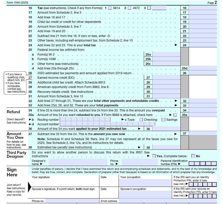 Turners 2020 federal income tax return. If any information is missing, use
