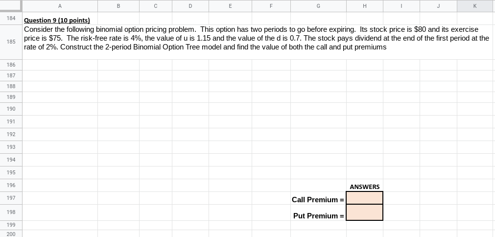  B c D F G . K 184 Question 9 (10
