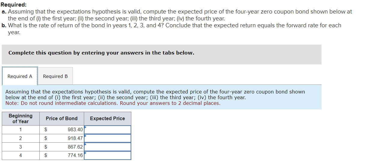  Required: a. Assuming that the expectations hypothesis is valid, compute the